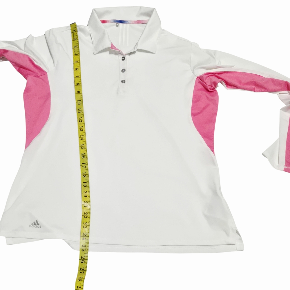 Adidas Women's Activewear White and Pink Long Sleeve Polo Shirt Medium - Picture 2 of 6